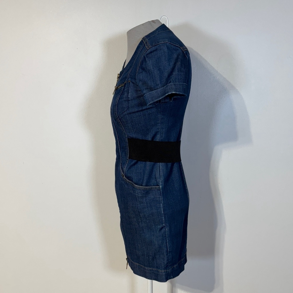 Armani Exchange Jean Denim Dress Blue Women’s Size 0 Gold Stitching Zippers - Picture 5 of 14